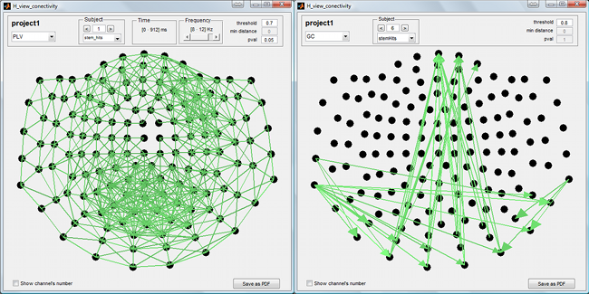 Figure shwoing the connectivity estimated by means of the Phase Locking Value using HERMES